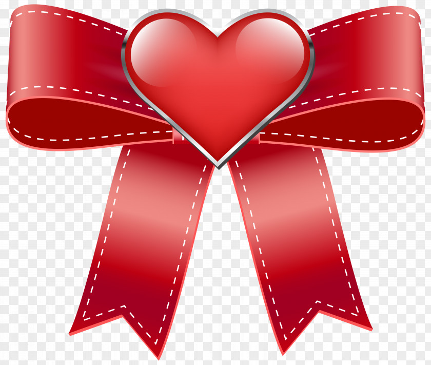 Red Bow With Heart Transparent PNG Clip Art Image Valentine's Day PNG