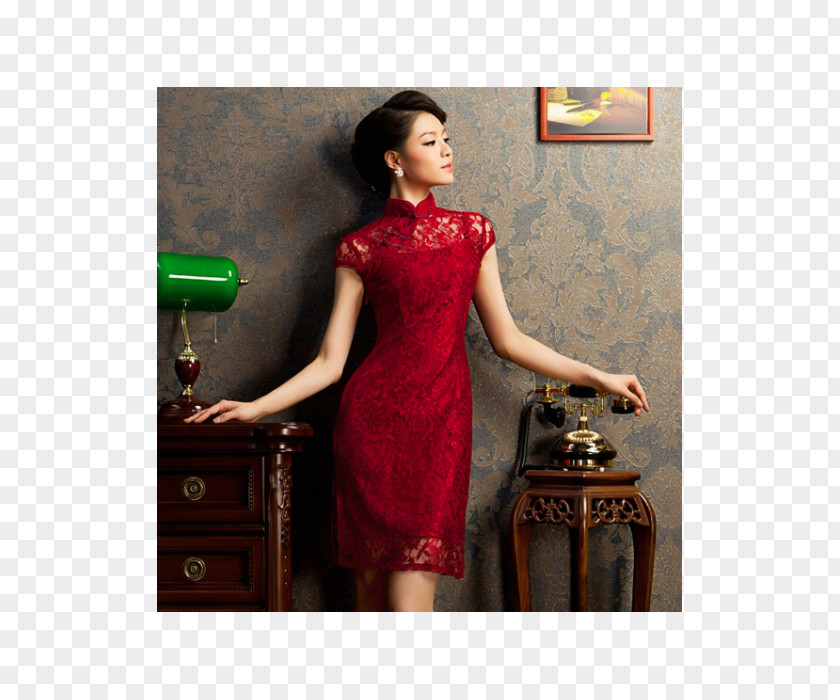 Red Lace Cheongsam Wedding Dress Clothing PNG