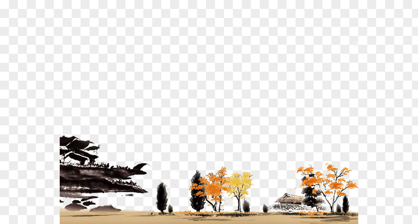 Autumn Background Ink China Template Microsoft PowerPoint Wash Painting PNG