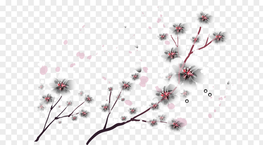 Cartoon Painted Peach Branches Cherry Blossom Download Wallpaper PNG