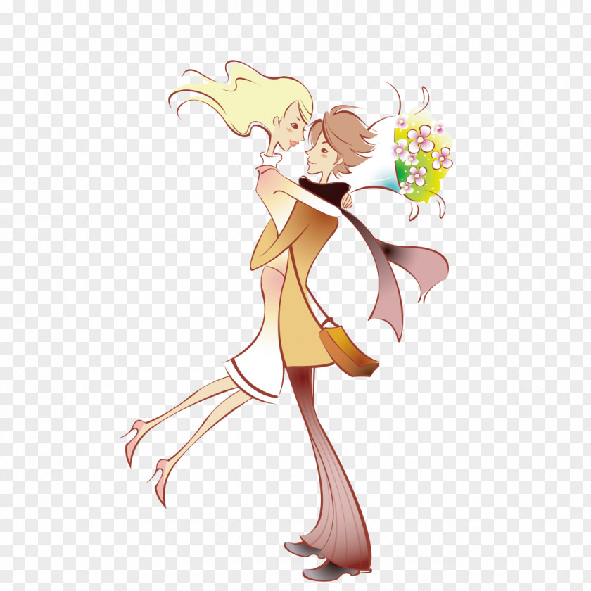 Hugging Couple Drawing Watercolor Painting PNG