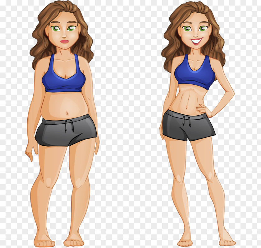 Physical Fitness Weight Loss Euclidean Illustration PNG fitness loss Illustration, success girl, animated woman in blue bra and black shorts before after clipart PNG