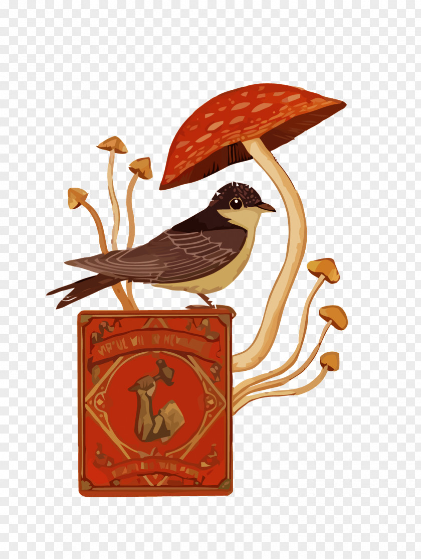 Vector Bird And Mushroom Watercolor Painting PNG