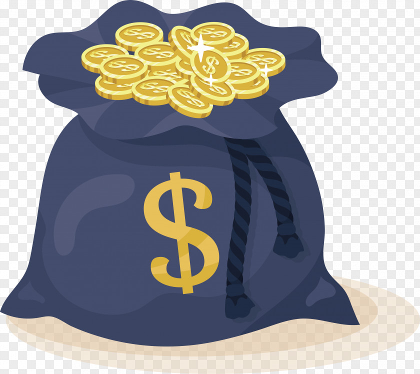 Blue Gold Bag Money Coin PNG