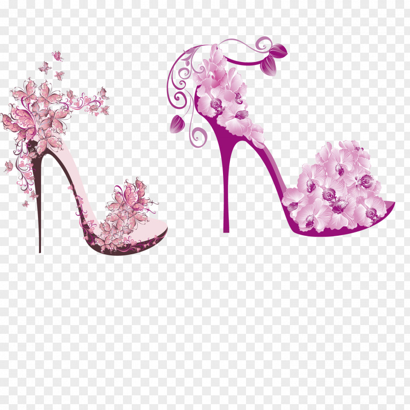 Flowers High Heels Flower Floral Design Shoe High-heeled Footwear PNG