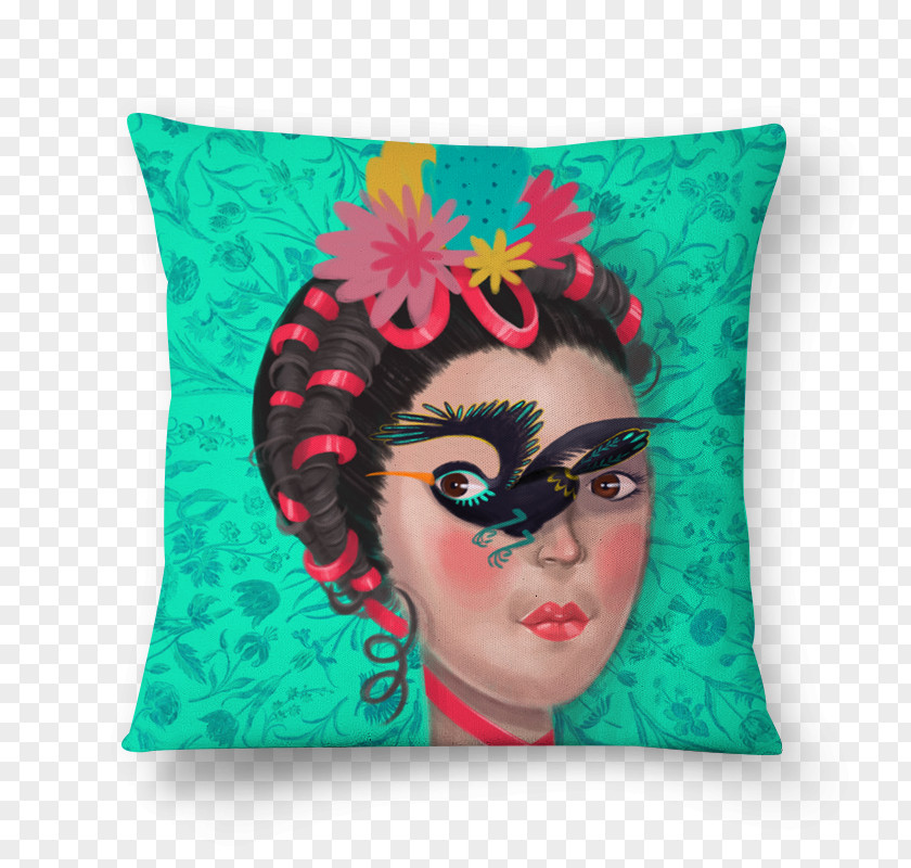 Frida Kalo Throw Pillows Cushion Teal PNG