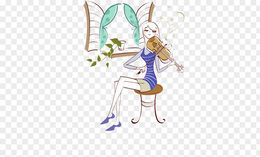 Violin Family Cartoon Illustration PNG family Illustration, Fashion figure girl playing a violin clipart PNG
