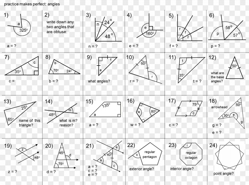 Angle Mathematics Worksheet Transversal Geometry PNG