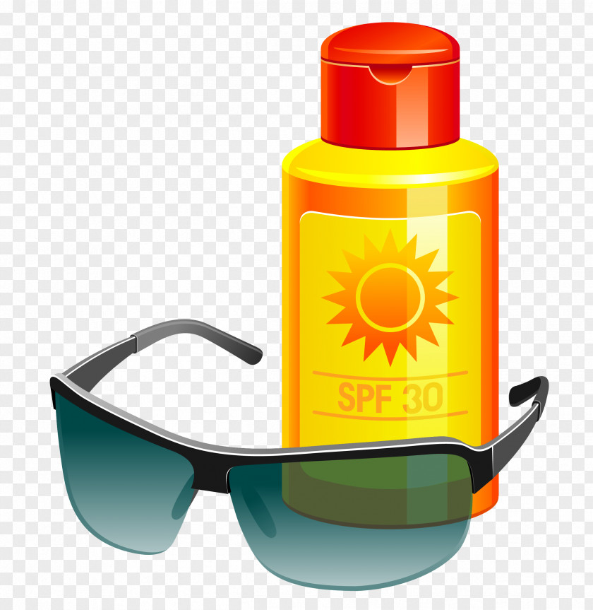 Sunscreen Lotion And Sunglass Vector Clipart Sun Tanning Clip Art PNG