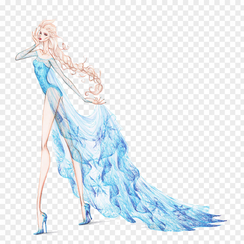 Beautiful Wedding Dress Design Illustration Elsa Rapunzel Anna Disney Princess Drawing PNG