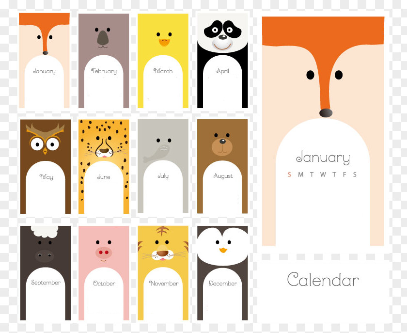Animal Cards Calendar Vector Material Brand Cartoon Pattern PNG
