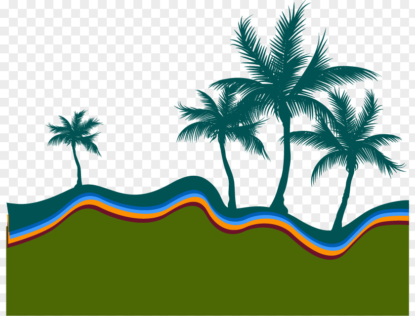 Vector Hand-painted Palm Beach Silhouette Arecaceae Illustration PNG