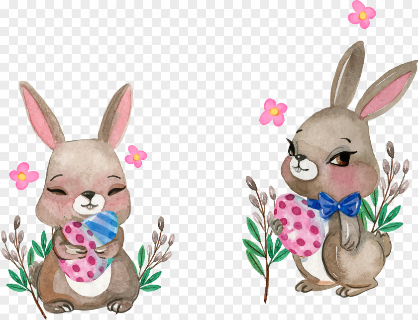 Vector Hand Painted Rabbit Watercolor Painting Illustration PNG
