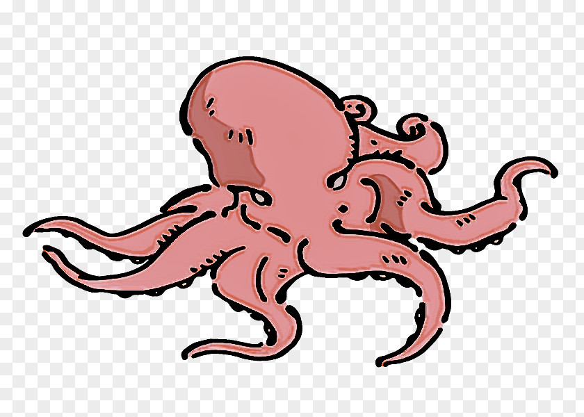 Octopus Cartoon Line Art Giant Pacific Watercolor Painting PNG