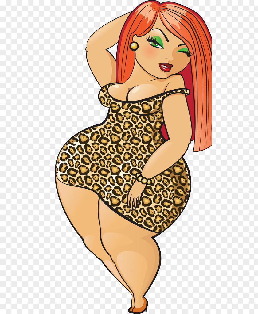 Wear Leopard Dress Cartoon Fat Woman PNG
