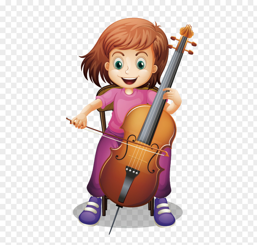 Cartoon Hand Drawn Cello Girl PNG hand drawn cello girl clipart PNG