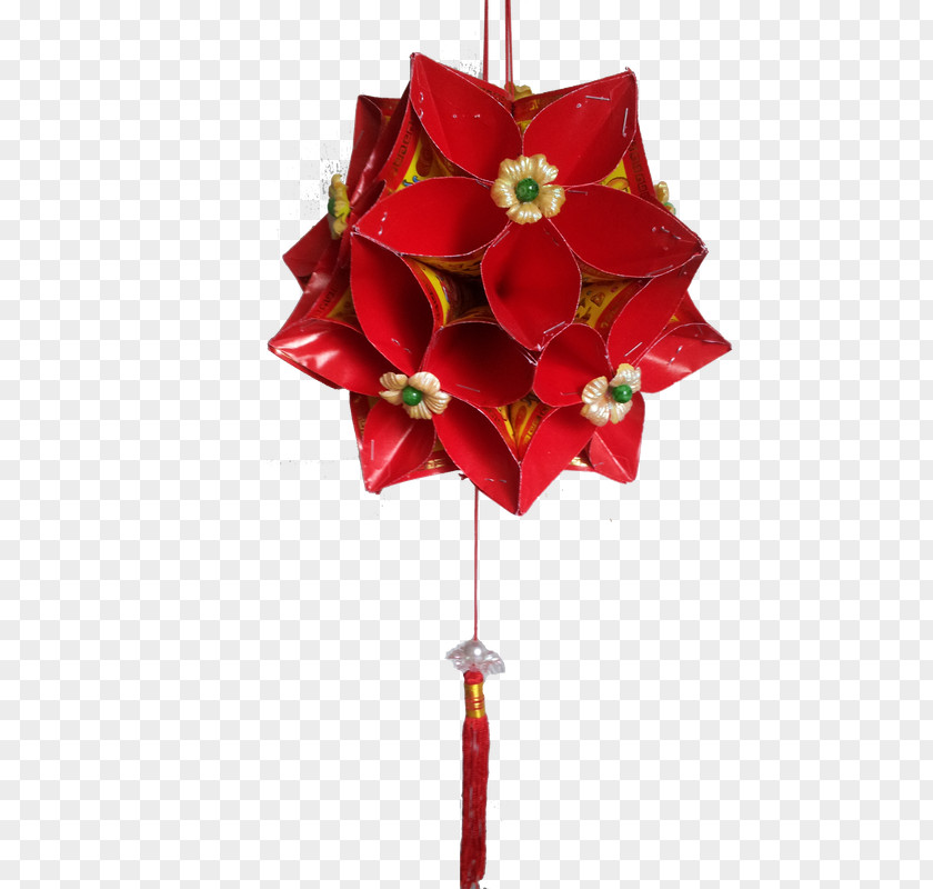 Ribbon Lantern Christmas Decoration Artificial Flower Poinsettia Ornament PNG