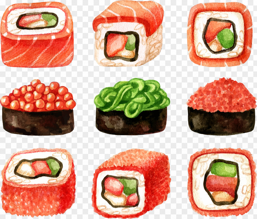 Vector Color Hand-painted Sushi Japanese Cuisine Sashimi Illustration PNG
