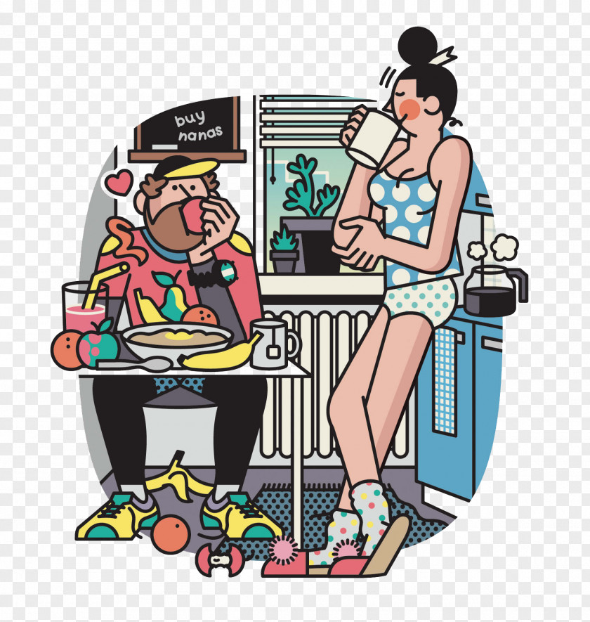 Kitchen Men And Women Cartoon Illustration PNG
