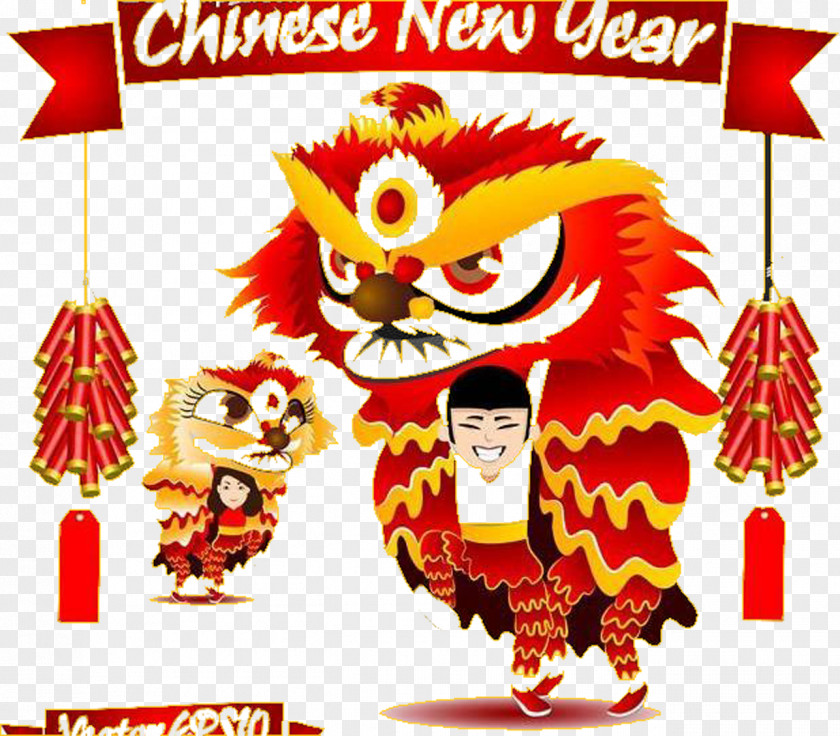 Chinese New Year Lion Dance Dragon Illustration PNG