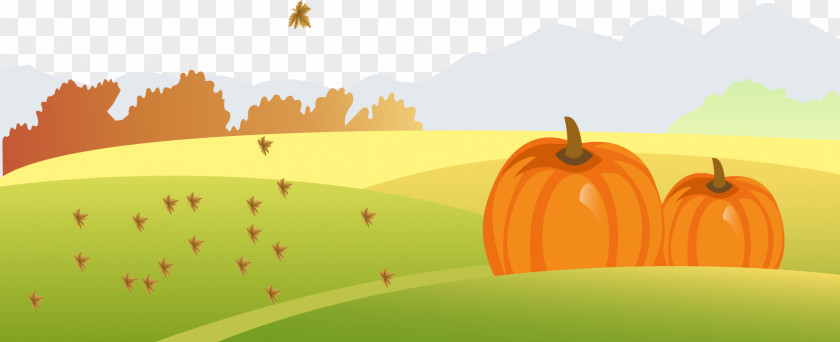 Hand-painted Pattern Pumpkin Field Autumn Drawing Cartoon Illustration PNG