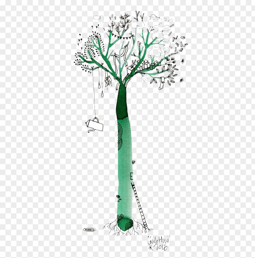 Kettle Hanging From Tree Watercolor Painting Drawing Illustration PNG