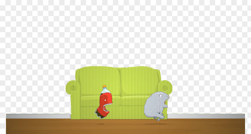 Green Sofa In Front Of Cartoon Characters PNG