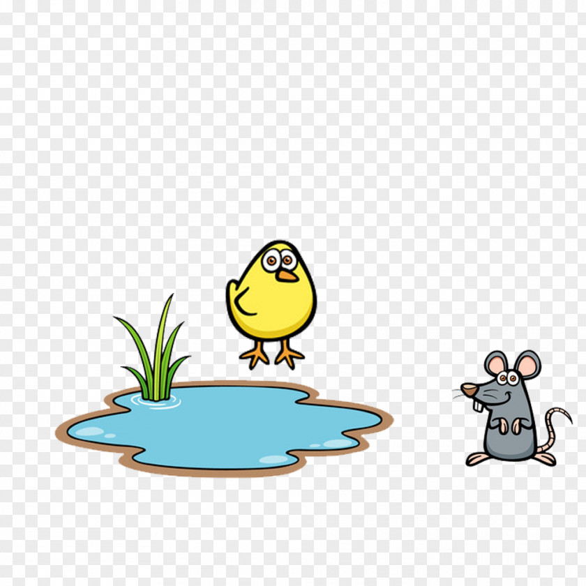 Pond Little Mouse And Chick Download Cartoon PNG