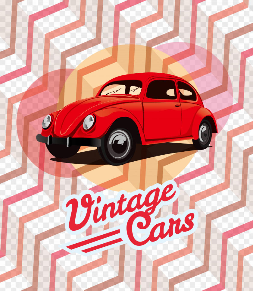 Vector Red Retro Car Poster Material Volkswagen Beetle PNG