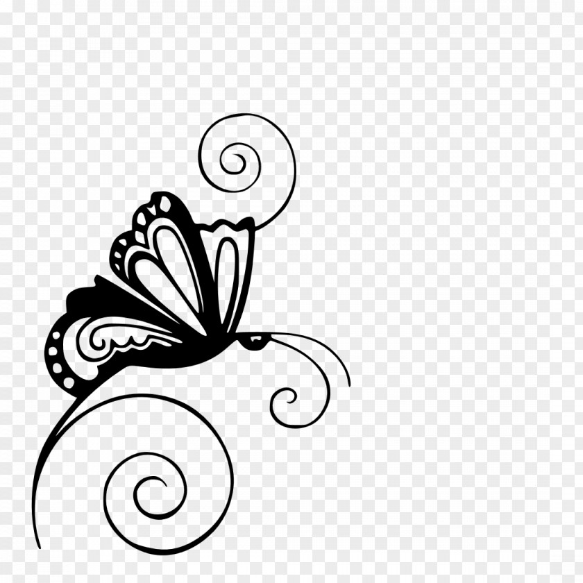 Fancy Line Butterfly Silhouette Stencil Clip Art PNG