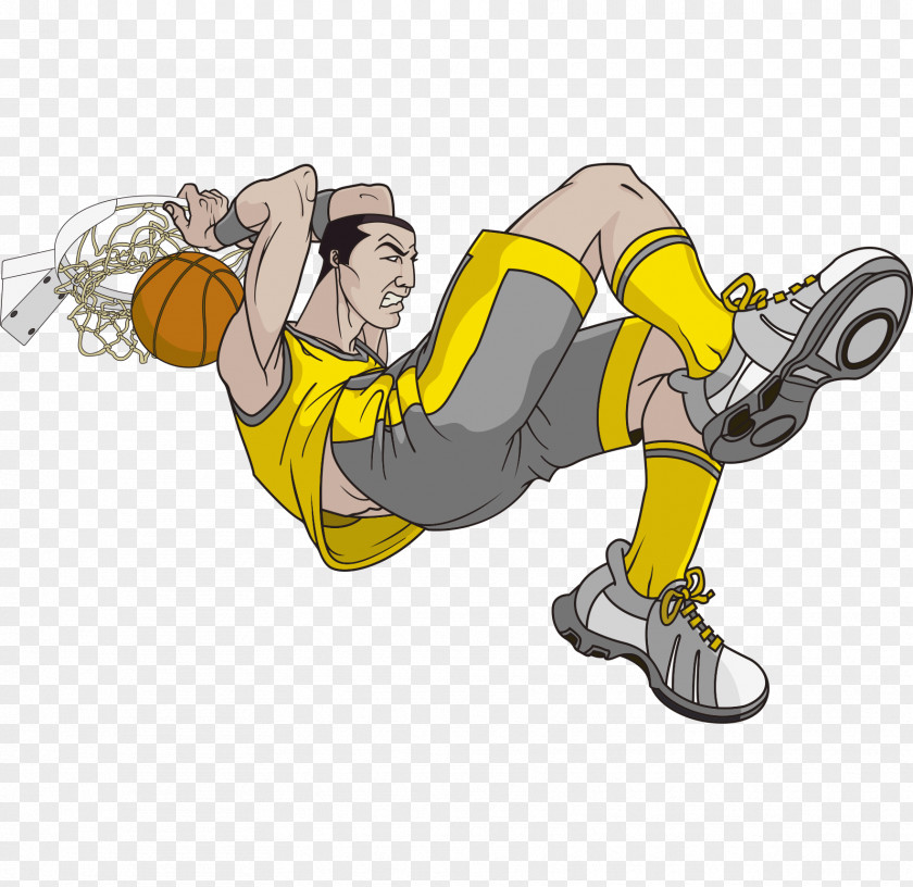 Vector Cartoon Hand Painted Dunk To Play Basketball Player Clip Art PNG
