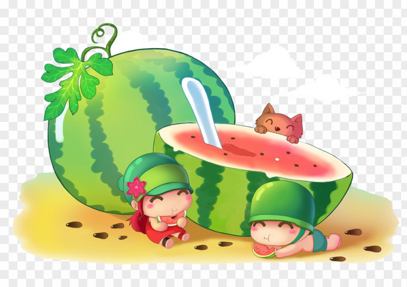 Creative Cartoon Watermelon Eating Child Illustration PNG