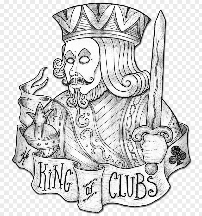 King Drawing Tattoo Playing Card Line Art PNG