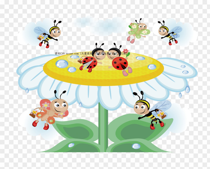 Vector Flowers Bee Insect Clip Art PNG