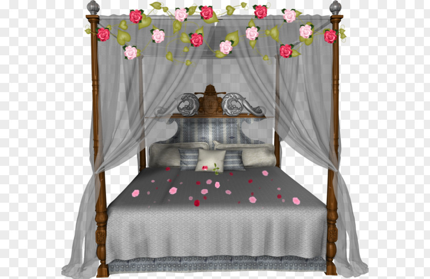 Flowered Bed Bedroom PNG
