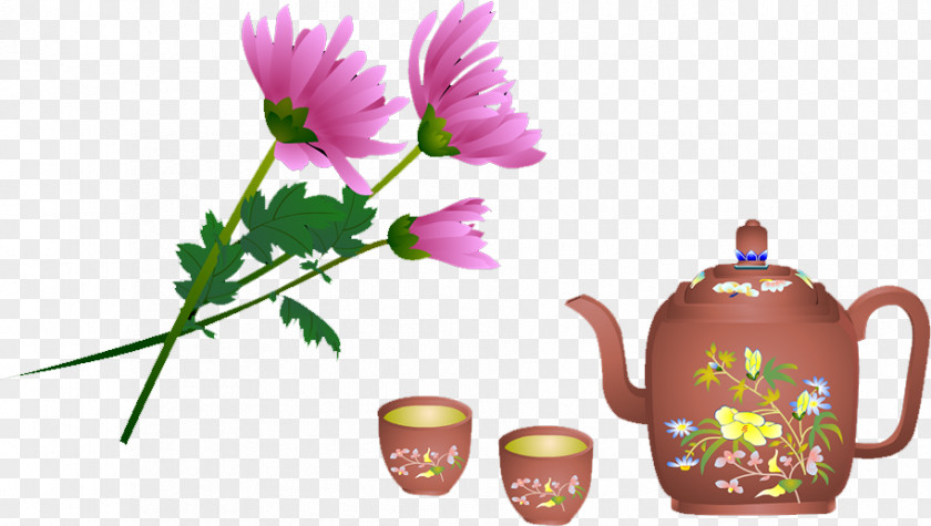 Chrysanthemum Pictorial Of Tea Ware Coffee Cup PNG