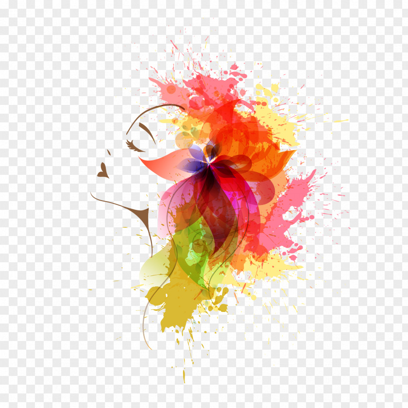 Design Watercolor Painting Floral Woman PNG