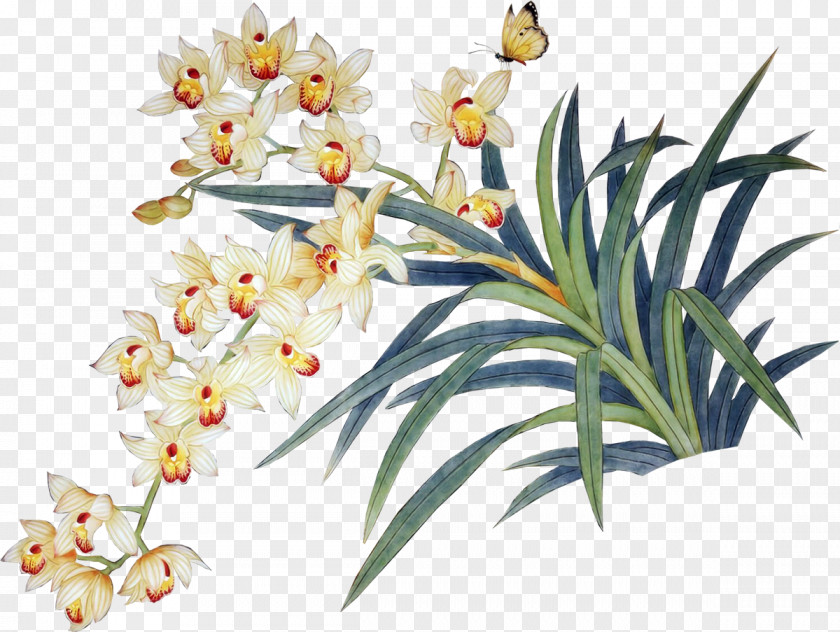 Chinese Style Orchids Yellow PNG