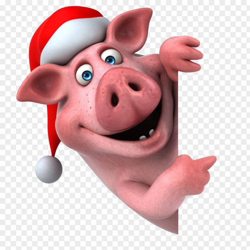 Cartoon With Christmas Hat Domestic Pig Santa Claus Stock Photography Illustration PNG