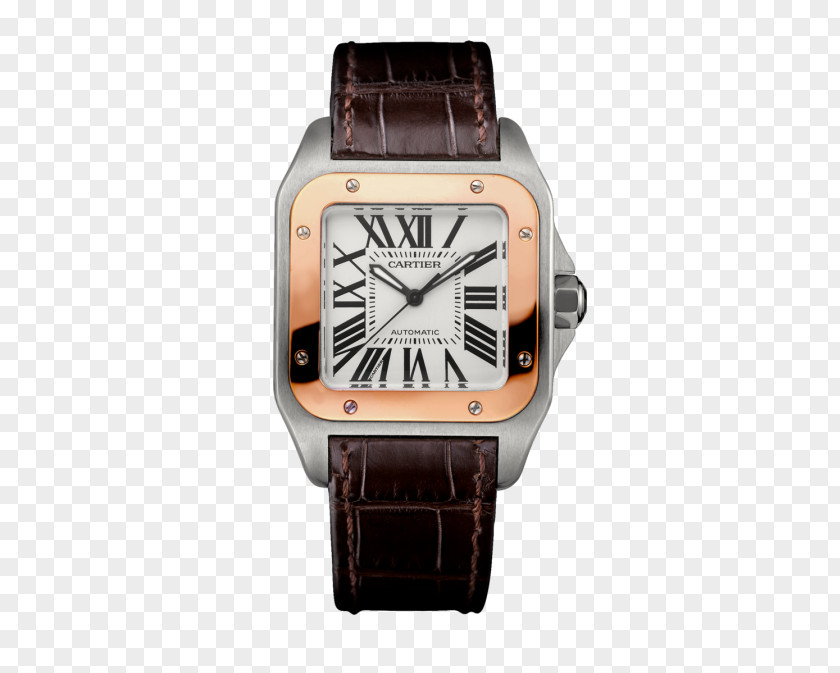 Cartier Watches Women Watch Gold Coffee Color Table Tank Strap Leather PNG