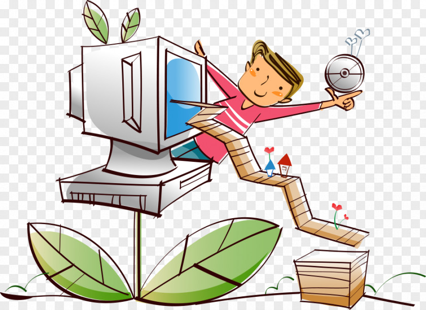 Vector Cartoon Boy With TV Computer Monitors Royalty-free Clip Art PNG