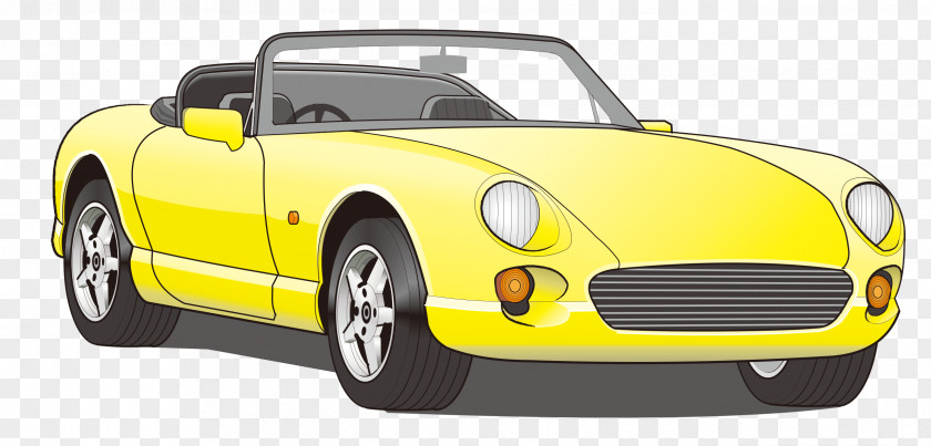 Hand-painted Cartoon Vector Yellow Sports Car High-end Fashion Auto System Drawing PNG