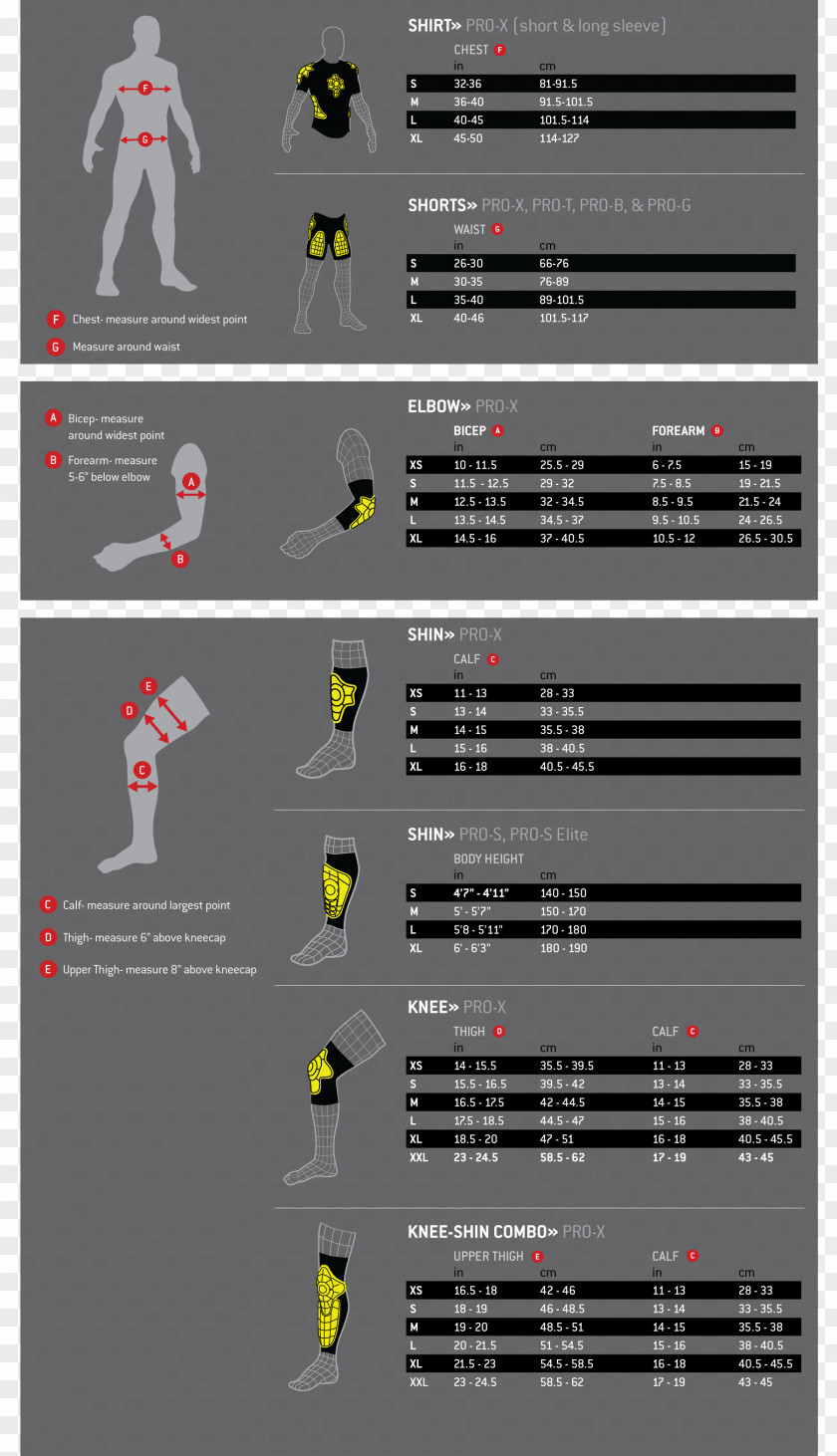 Size Chart Design Elements Shin Guard Knee Pad Thuro Skate Shop Tibia Elbow PNG