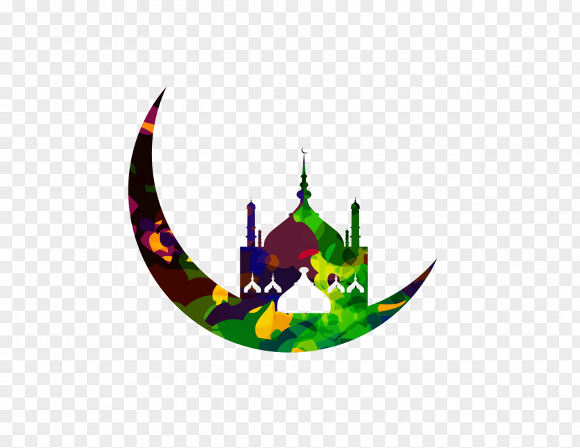 Colorful Moon Church Ramadan Islam Illustration PNG
