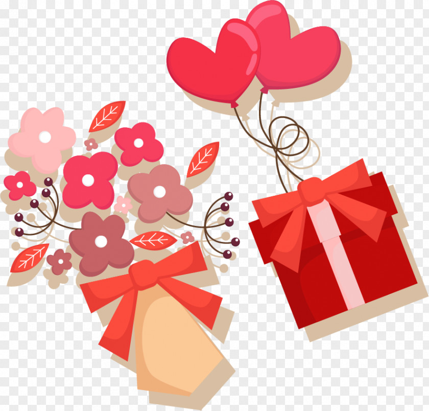 Gift Flowers Vector Material Valentines Day Flat Design PNG
