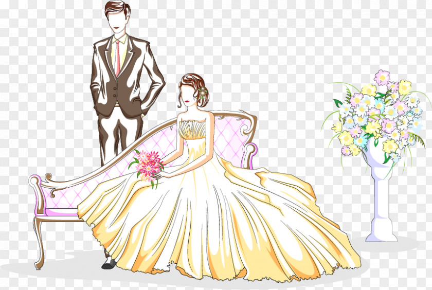 Valentines Day Painted The Bride And Groom Marriage Cartoon Wedding Illustration PNG