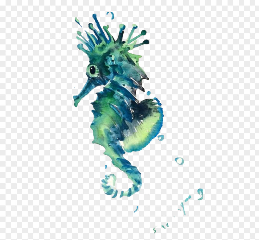 Seahorse Sea Creatures Watercolor Painting PNG
