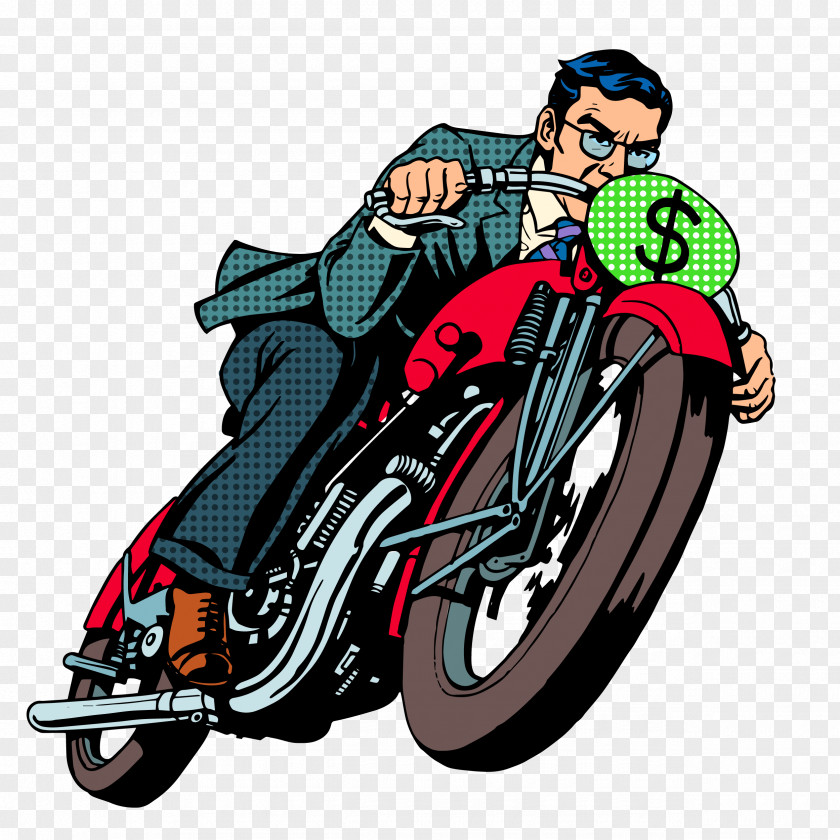 Riding A Motorcycle Man Business Pop Art Illustration PNG