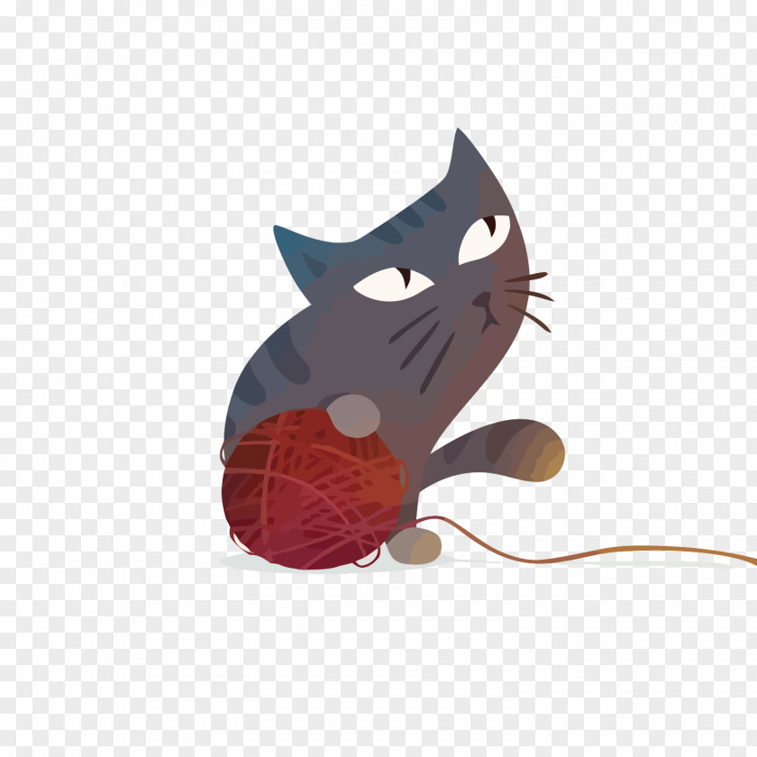 Vector Cat And Wool Ball PNG