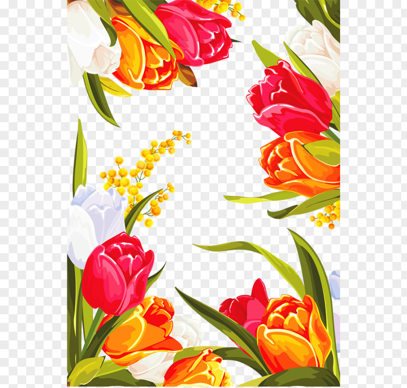 Hand-painted Tulip Flower Floral Design Graphic Clip Art PNG